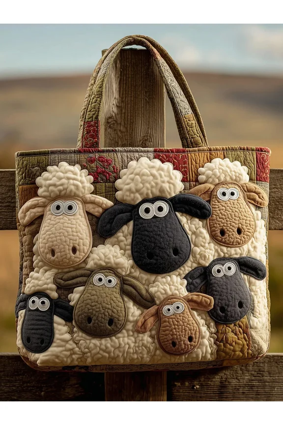 Whimsical Sheep Quilted Tote Bag