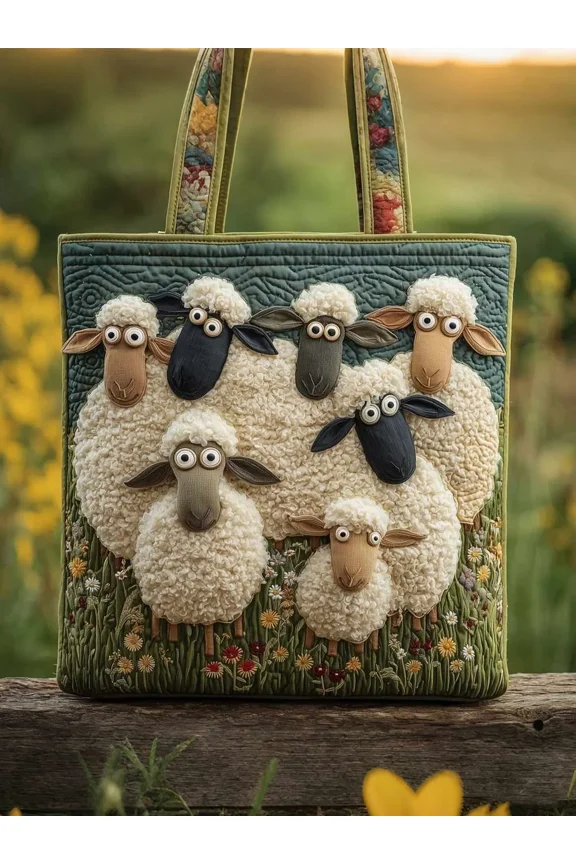 Whimsical Sheep Quilted Tote Bag