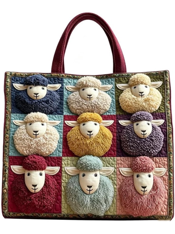 Whimsical Sheep Quilted Tote Colorful Shoulder Bag Women's Daily Handbag