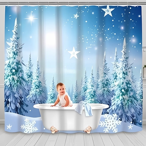 Whimsical Shower Curtain Snowy Scene Perfect for Bathroom Decor