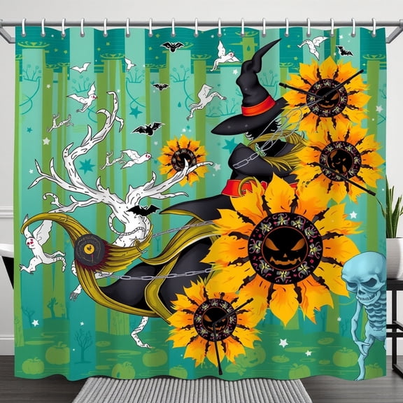 Whimsical Shower Curtain with Autumn Leaves Bear Fox & Cloud - Fun Bathroom Decor