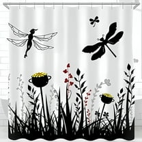 Whimsical Shower Curtain with Dragonfly and Floral Design - Magical Nature-Inspired Decor for Bathroom