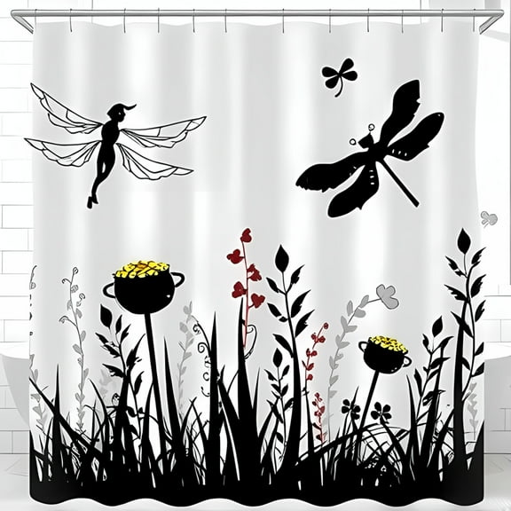 Whimsical Shower Curtain with Dragonfly and Floral Design - Magical Nature-Inspired Decor for Bathroom