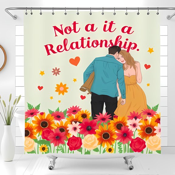 Whimsical Shower Curtain with Embracing Couple in Sunflower Field - Romance Design