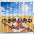 thumbnail image 1 of Whimsical Shower Curtain with Silver-Topped Boxes on Yellow Sky Design, 1 of 5