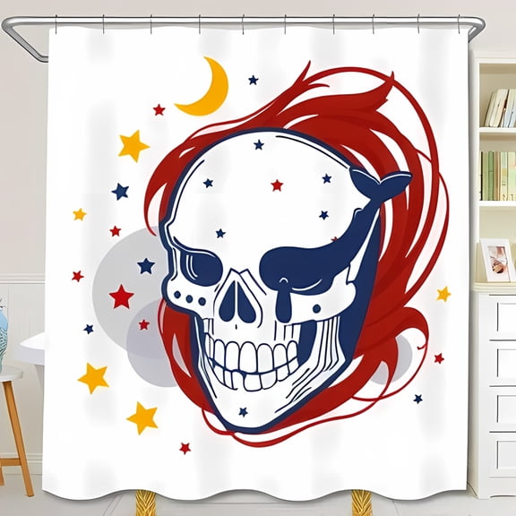 Whimsical Shower Curtain with Stars Vibrant Red & White Design