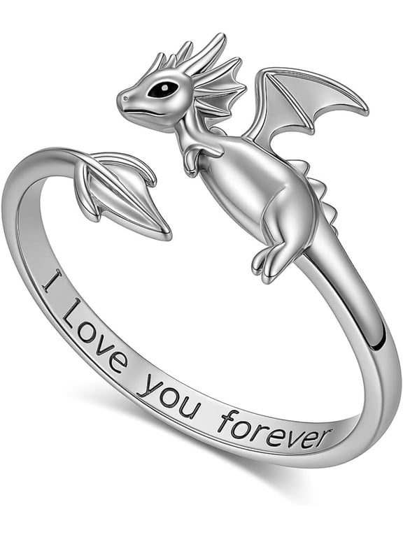 Whimsical Silver Flying Dragon Ring - Unique Animal Shape Design, Adjustable Index Finger Ring for Men or Women, Cute Personality Statement Jewelry, Niche Fashion Accessory