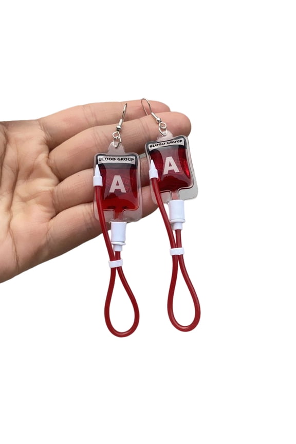 Whimsical Simulation Plasma Blood Bag Blood Type Earrings Necklace Subculture Exaggerated Jewelry