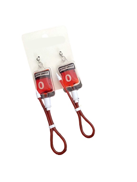 Whimsical Simulation Plasma Blood Bag Blood Type Earrings Necklace Subculture Exaggerated Jewelry