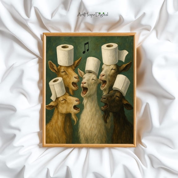 Whimsical Singing Goats Poster: Farmhouse Kitchen Decor File, Unframed Poster Size 8x12