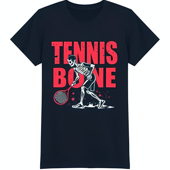 Whimsical Skeleton Playing Tennis T-Shirt Fun Sporty Design for Tennis Fans