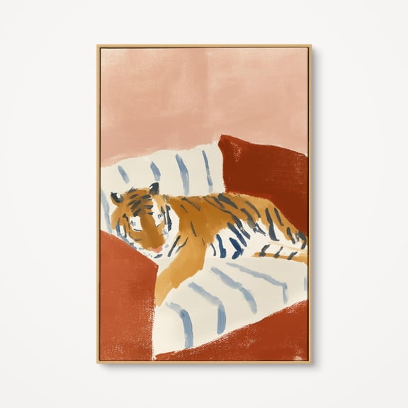 Whimsical Sleeping Tiger Wall Art, Modern Abstract Animal Poster Vintage Style, Poster Only