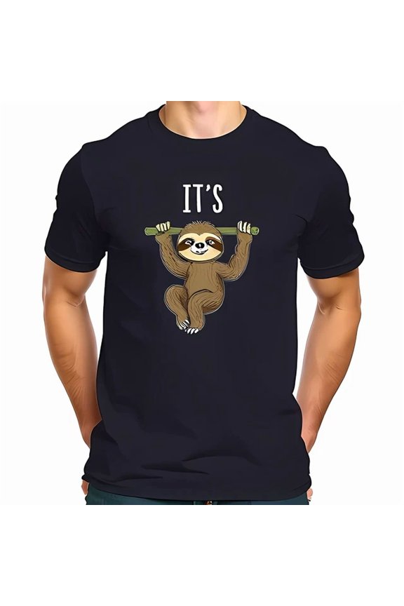 Whimsical Sloth Pull-Up T-Shirt - Navy Blue Casual Tee Playful