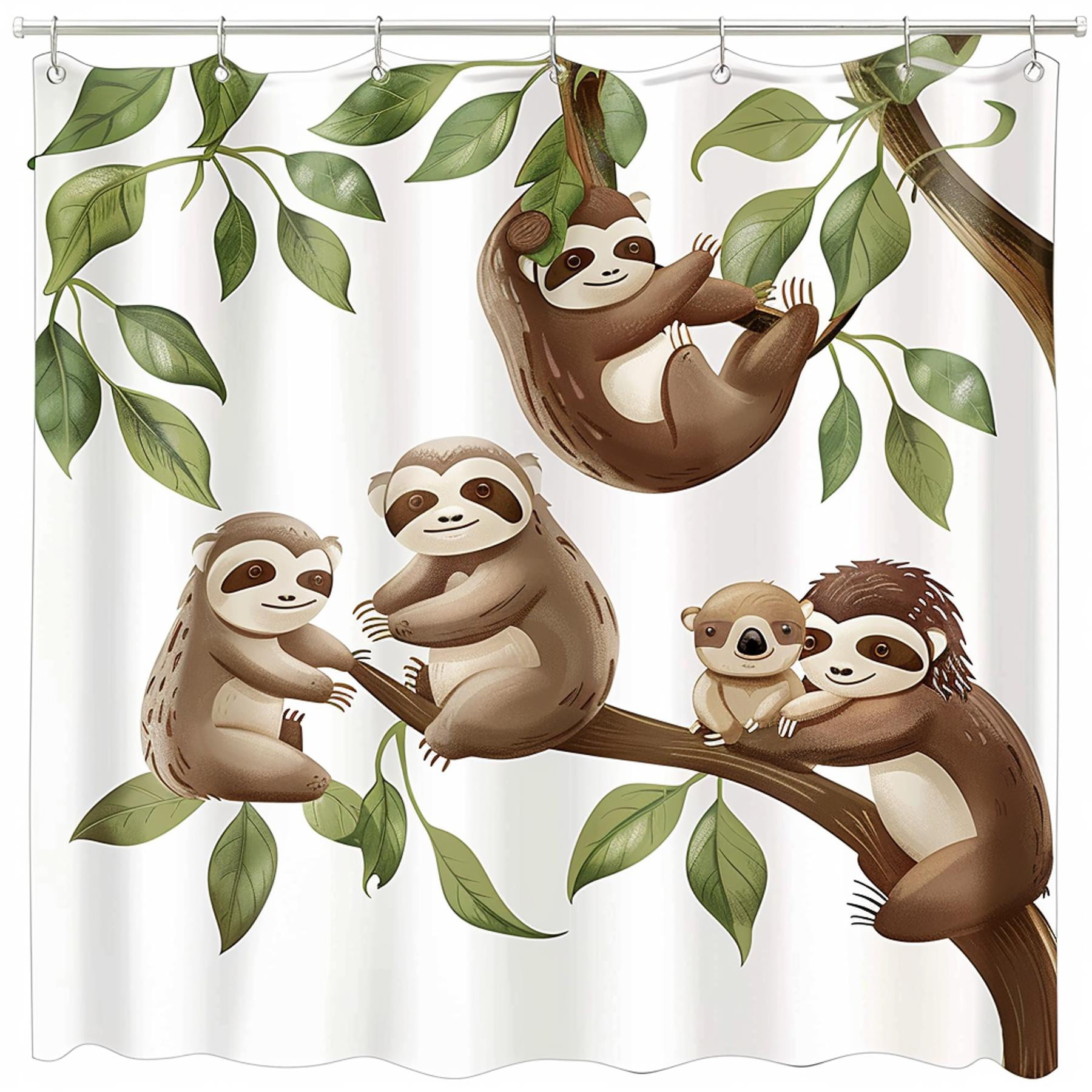 Whimsical Sloth Shower Curtain Playful Baby Sloths Boho Patterns Nature ...