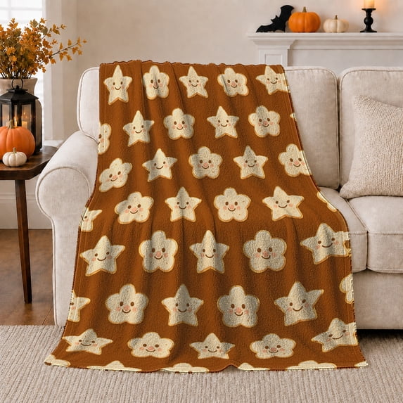 Whimsical Smiling Star Flower, Cozy Friendship Quote Scene, Warm Flannel Blanket for Living Room and Reading Nook, Art Lovers Friendship Gift, Artistic Home Decor