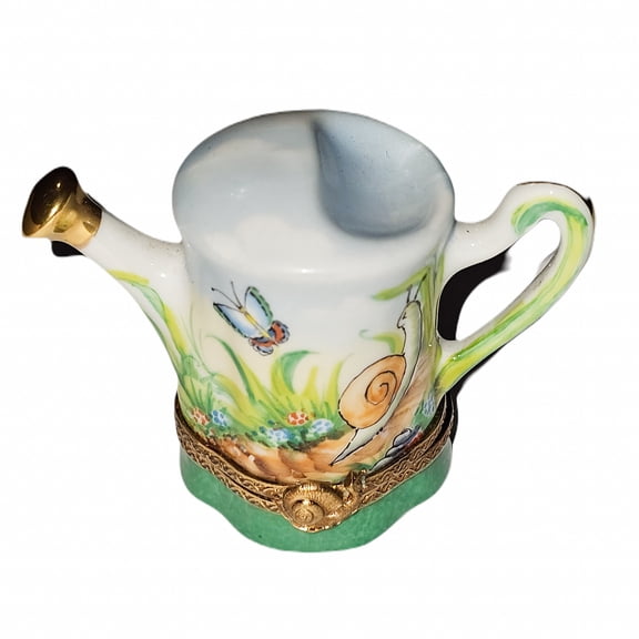 Whimsical Snail Watering Can for Garden Lovers Limoges Box Porcelain Figurine