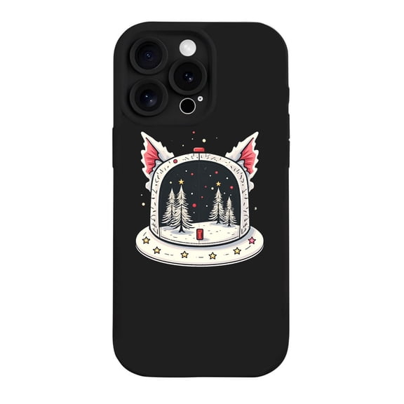 Whimsical Snow Globe iPhone 15 Pro Case - Lightweight Yellowing Resistant Festive Pine Trees & Stars Design