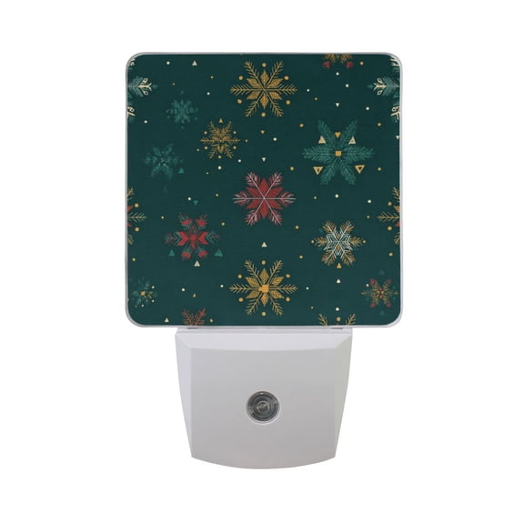 Whimsical Snowflakes Christmas Green LED Night Light Sensor Lamp Plug-in Adjustable Brightness 2 Pack