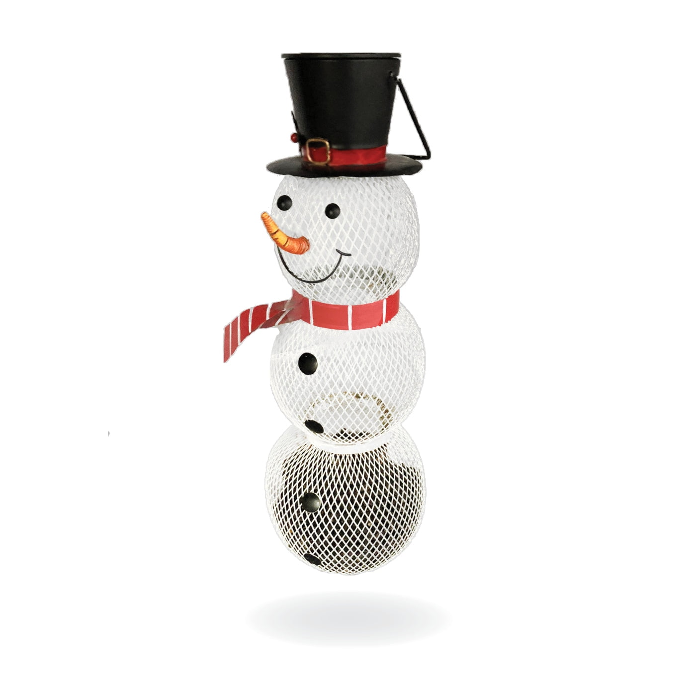 White Metal Mesh Snowman Hanging Bird Feeder with Suet Cage