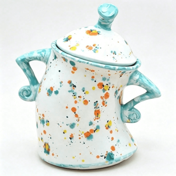 Whimsical Speckled Ceramic Canister with Lid, Funny Anthropomorphic Handles Kitchen Storage Jar