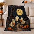 thumbnail image 1 of Whimsical Spooky Forest Scene Friendly Ghosts Glowing Jack-O'-Lanterns, Festive Halloween Scene, Warm Flannel Blanket for Cabin and Lodge, Art Lovers Halloween Gift, Festive Home Decor, 1 of 9