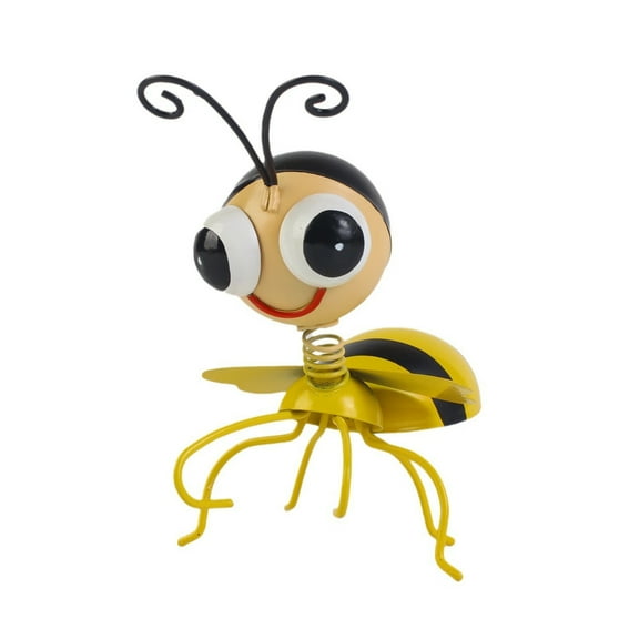 Whimsical Spring-Loaded Bee Figurine Cute Garden Decor With Big Eyes Metal Construction Vibrant Colors