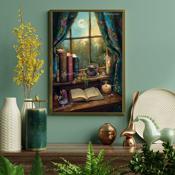 Whimsical Spring Reading Nook Wall Art Print, Unframed Paper Poster 8x10in