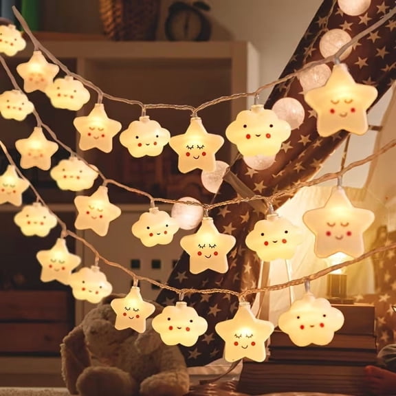 Whimsical Star and Cloud String Lights - LED Fairy Lights for Home Decor, Parties, and Events