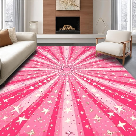 Whimsical Starburst Pattern Decorative Soft Area Rug, Non Slip, Stain Resistant, Washable Area Rugs for Living Room, Bedroom, Floor Covering for Cozy Spaces (Pink) 2x3ft