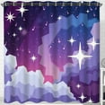 thumbnail image 1 of Whimsical Starry Night Shower Curtain - Purple, Blue & Pink Design with Musical Notes, 1 of 5