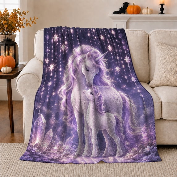 Whimsical Starry Unicorn Fantasy Scene, Peaceful Botanical Garden Scene, Warm Flannel Blanket for Sunroom and Reading Nook, Celestial Art Lovers Housewarming Gift, Fantasy Home Decor