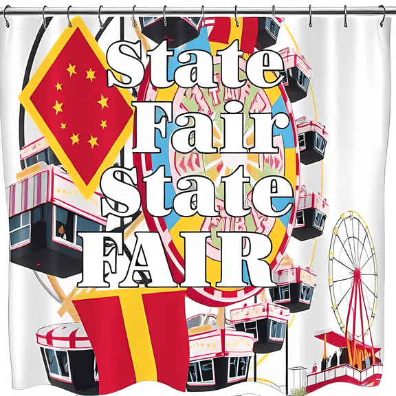 Whimsical State Fair Shower Curtain with Colorful Ferris Wheel & Playful Design - Fun Bathroom Decor