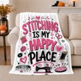 thumbnail image 1 of Whimsical Stitching Happy Place Sewing Craft Theme, Playful Festive Scene, Warm Flannel Blanket for Living Room and Family Room, Art Lovers Christmas Gift, Festive Home Decor, 1 of 9