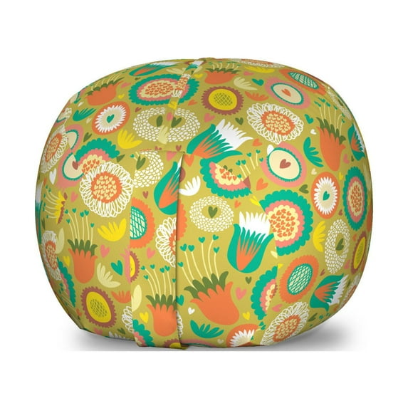 Whimsical Storage Toy Bag Chair, Botanical Pattern with Doodle Style Blooming Flowers Spring Fantasy Garden Art, Stuffed Animal Organizer Washable Bag, Small Size, Multicolor, by Ambesonne