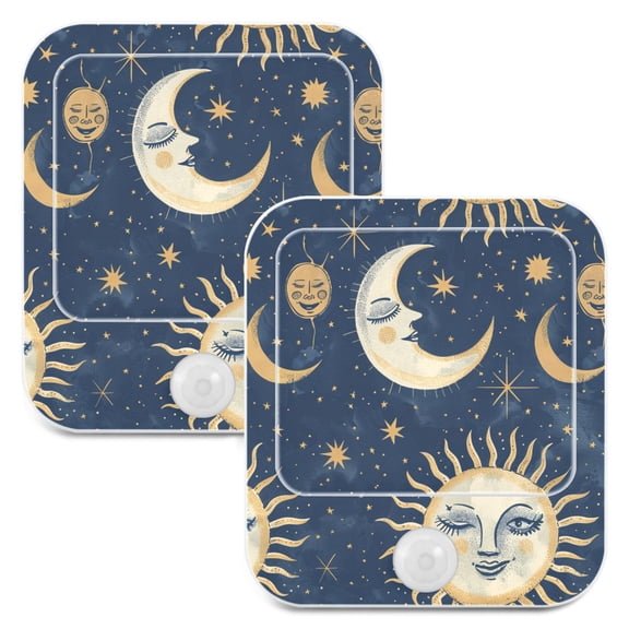 Whimsical Sun and Moon Night Lights Plug into Wall LED with Auto Light Sensor Warm Light for Kids Hallway Bedroom Living Room Kitchen Bathroom Set of 2