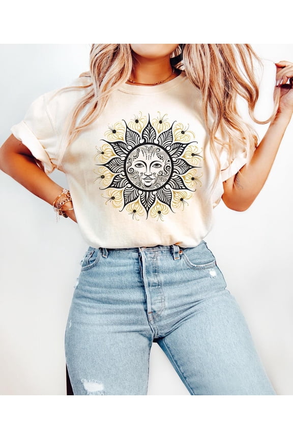 Whimsical Sun and Moon T-Shirt, Daydreamer Tee, Celestial Graphic Shirt, Bohemian Top, Nature Lover Apparel, Festival Clothing, Comfort Colors Unisex Cotton T-Shirt, Size S-3XL