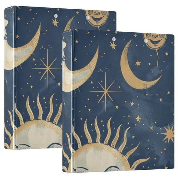 Whimsical Sun and Moon 3 Ring Binders 1.5 inch Hardcover File Folders with Interior Pockets A4 Size Organizer for School Office Hospital