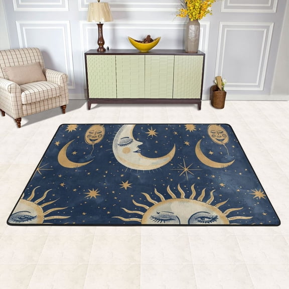 Whimsical Sun and Moon Area Rug Washable 72 x 48 Floor Carpet Mat Non Slip for Bedroom Living Room Kids Room Home Decor