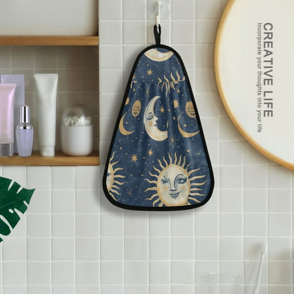 Whimsical Sun and Moon Hanging Towel Kitchen Hand Towel Bathroom Absorbent Towel Machine Washable Quick Dry Dishcloths