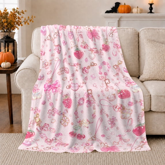 Whimsical Sweet Treats And Pearls Detailed Visual Pattern Cheerful Fantasy Art Lovers Expressive Room Motif Warm Flannel Blanket, Housewarming Gift for Bedroom and Living Room Home Decor