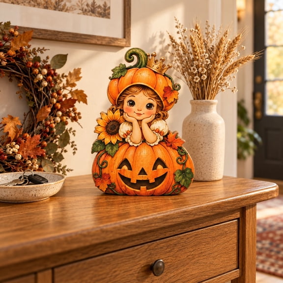 Whimsical Tabletop Decor Pumpkin Girl Halloween