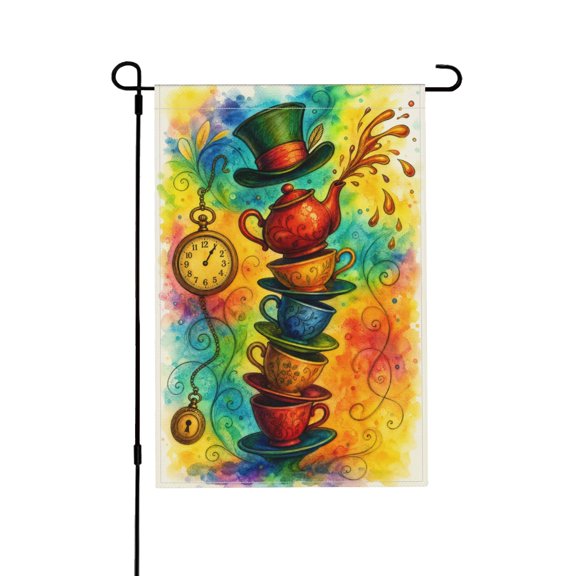 Whimsical Tea Party Garden Flag Double Sided Book Lover Yard Decor 12x18 in