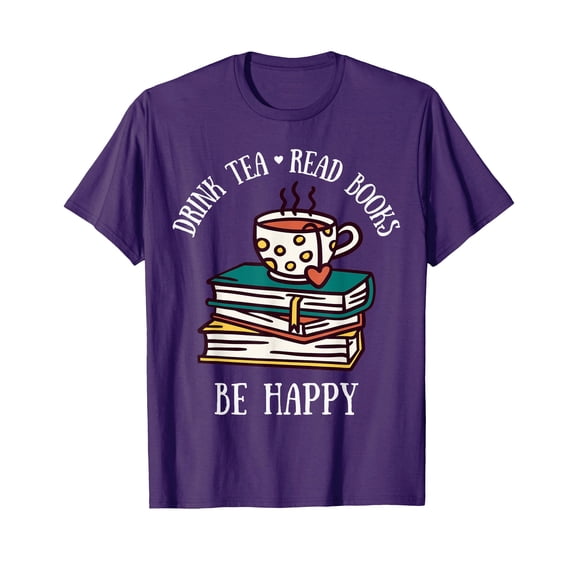 Whimsical Tea and Books Design T-Shirt for Happy Reading Enthusiasts