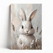 Whimsical Textured Bunny Canvas Wall Art, Impasto Animal Framed Decor, Spring Rabbit Painting for Nursery Bedroom Living Room, Farmhouse & Easter Home Decor Ready to Hang 12x18