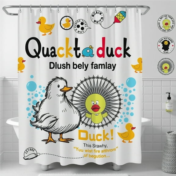 Whimsical -Themed Shower Curtain with Cartoon Ducks & Bubbles - Fun Bathroom Decor