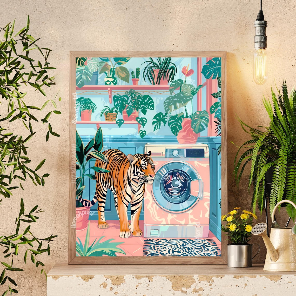 Whimsical Tiger Laundry Wall Art Print, Eclectic Animal Laundry Room ...