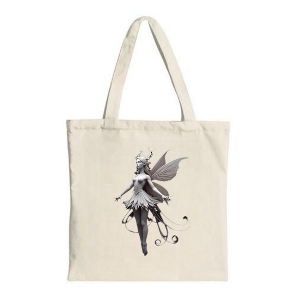 Whimsical Tote Bag - Canvas Multifunctional Reusable Shopping Bag with Feather Dress & Translucent Wings Perfect for Parties & Travel