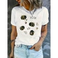 thumbnail image 1 of [Whimsical Touch] Women's Casual Crew Neck T-Shirt with Creative Floral Bee Print, Polyester 95% Spandex 5% Knit Fabric, Medium Stretch, All Season Fashion Top, 1 of 6
