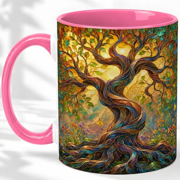 Whimsical Tree Accent Mug, 11oz Ceramic Coffee Cup for Nature Lovers