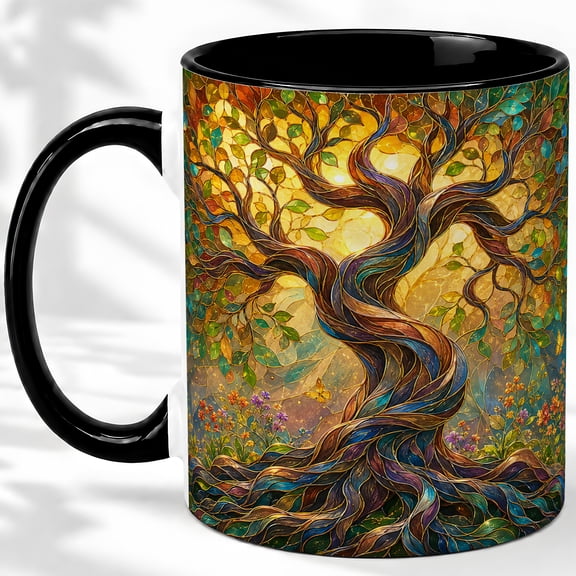 Whimsical Tree Accent Mug, 11oz Ceramic Coffee Cup for Nature Lovers